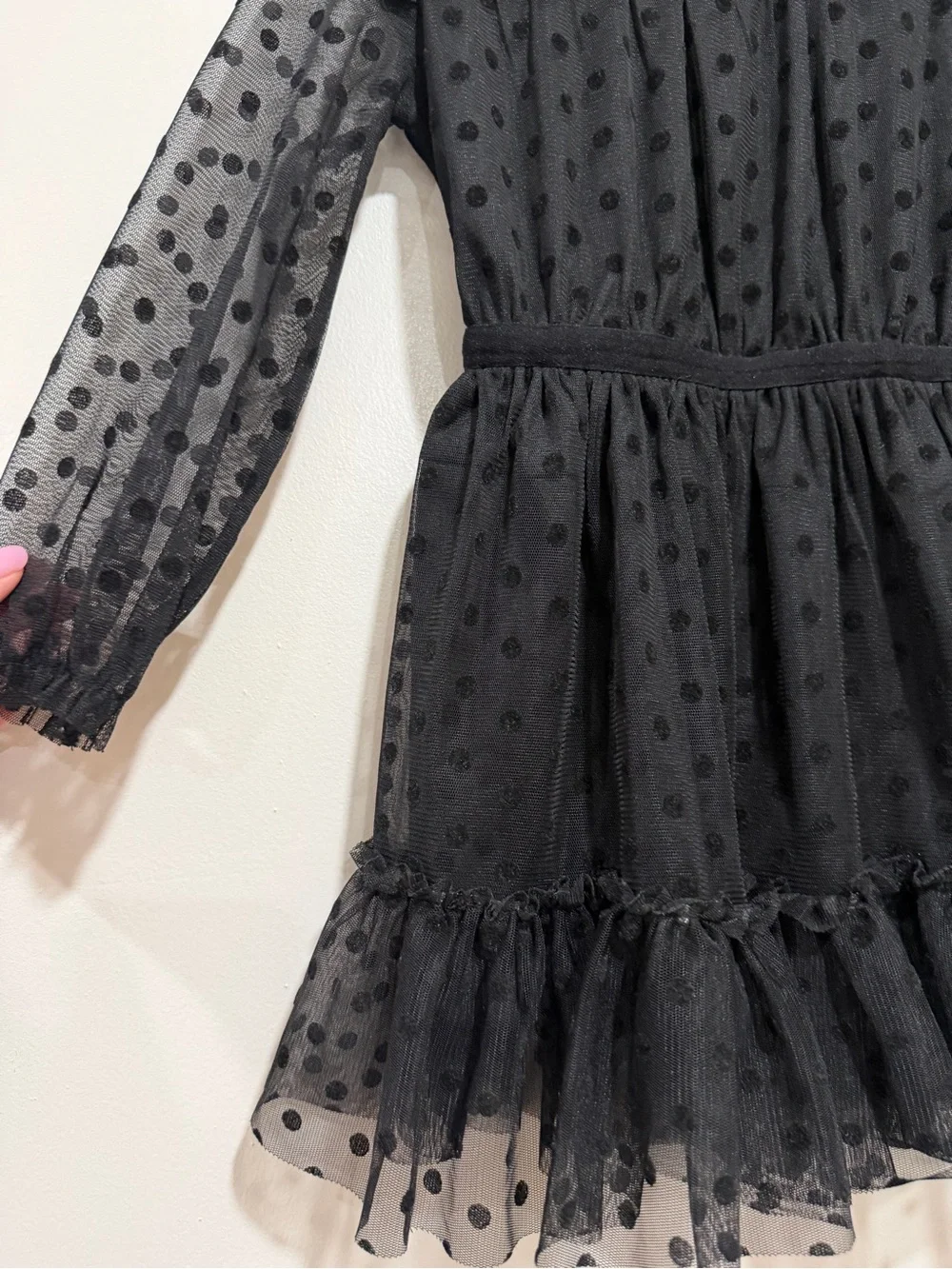 BCBGirls Black Swiss Dot Tulle Dress Girls Long Sleeve Party Dress 3T